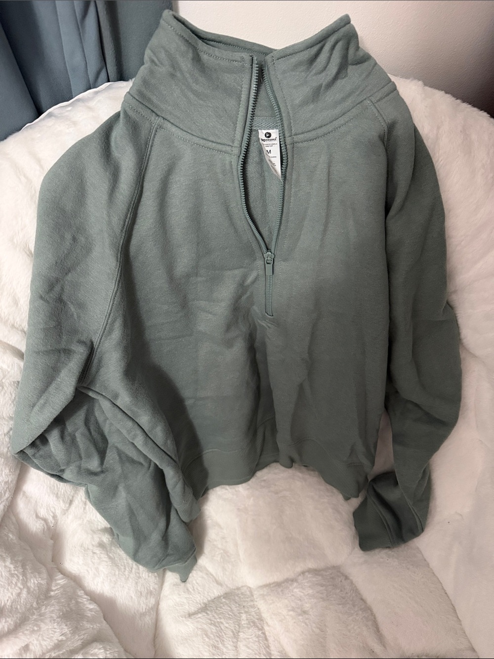 90 Degree By Reflex Sage Green Half-Zip Turtleneck Sweater